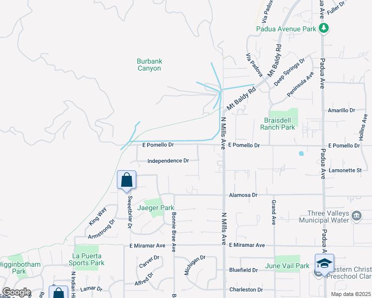 map of restaurants, bars, coffee shops, grocery stores, and more near 462 East Pomello Drive in Claremont