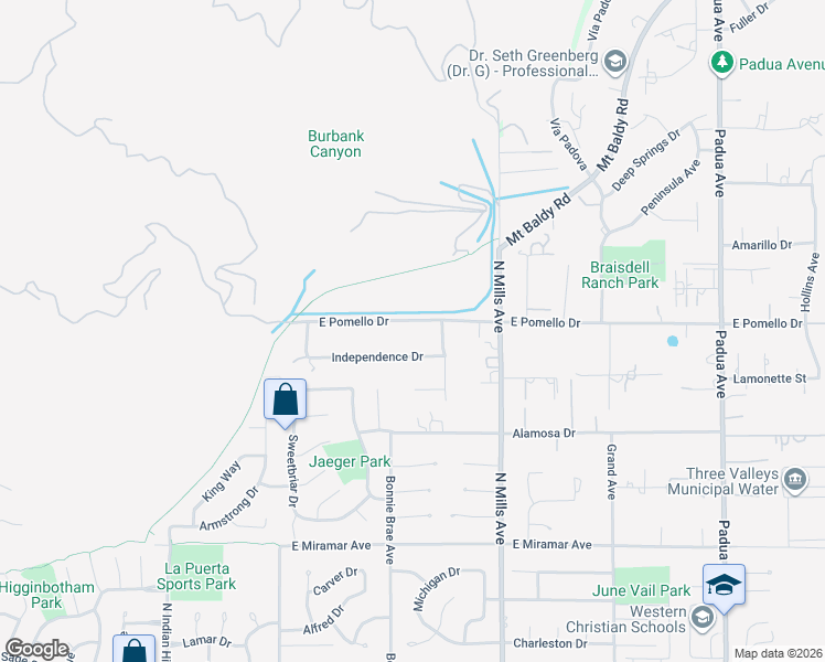 map of restaurants, bars, coffee shops, grocery stores, and more near 462 East Pomello Drive in Claremont