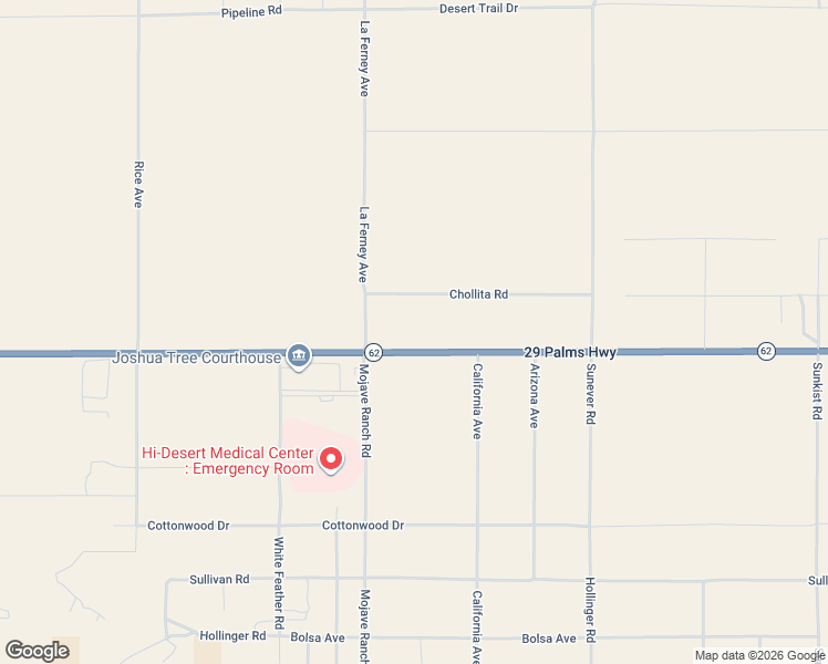 map of restaurants, bars, coffee shops, grocery stores, and more near 29 Palms Highway in Joshua Tree