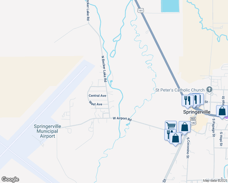 map of restaurants, bars, coffee shops, grocery stores, and more near 150-166 North Becker Lake Road in Springerville