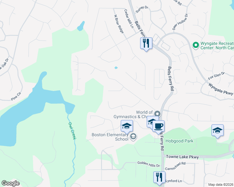 map of restaurants, bars, coffee shops, grocery stores, and more near 205 Captains Quarters in Woodstock