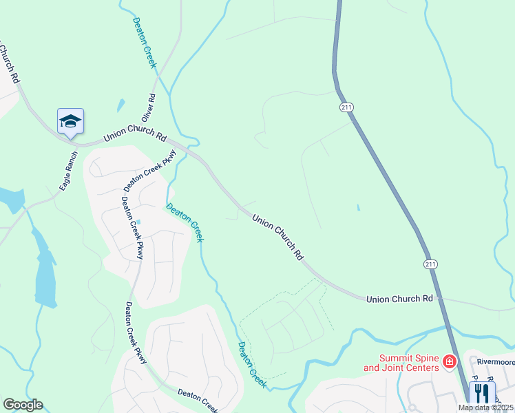 map of restaurants, bars, coffee shops, grocery stores, and more near 5745 Union Church Road in Braselton
