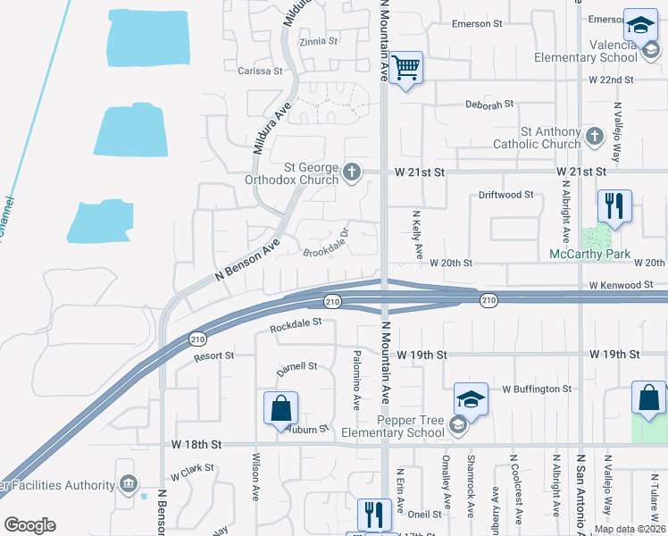 map of restaurants, bars, coffee shops, grocery stores, and more near 1989 White Rabbit Trail in Upland