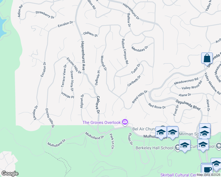 map of restaurants, bars, coffee shops, grocery stores, and more near 3552 Westfall Drive in Los Angeles