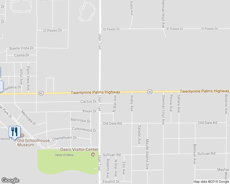 map of restaurants, bars, coffee shops, grocery stores, and more near North Star Avenue in Twentynine Palms