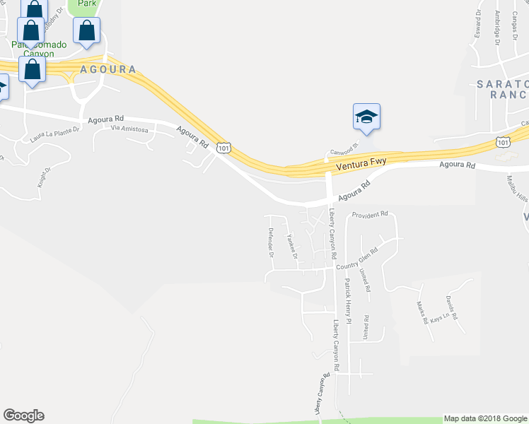 map of restaurants, bars, coffee shops, grocery stores, and more near 27601 Endeavor Street in Agoura Hills