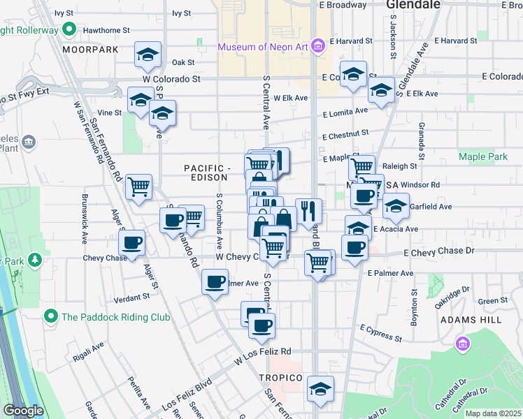 map of restaurants, bars, coffee shops, grocery stores, and more near 310 West Garfield Avenue in Glendale