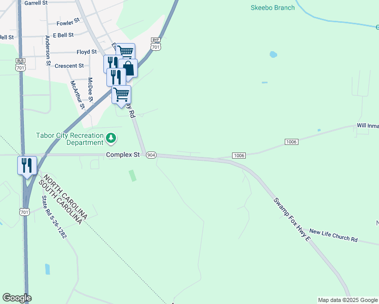 map of restaurants, bars, coffee shops, grocery stores, and more near 475 North Carolina 904 in Tabor City