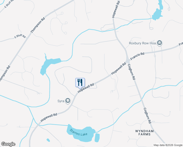 map of restaurants, bars, coffee shops, grocery stores, and more near 845 Foxhollow Run in Alpharetta
