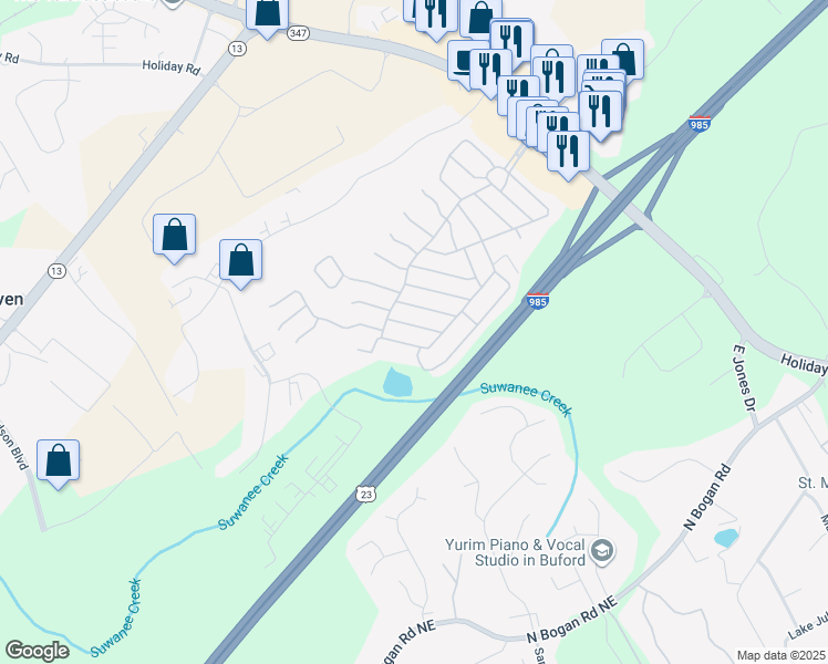map of restaurants, bars, coffee shops, grocery stores, and more near 5658 Hickory Hollow in Buford
