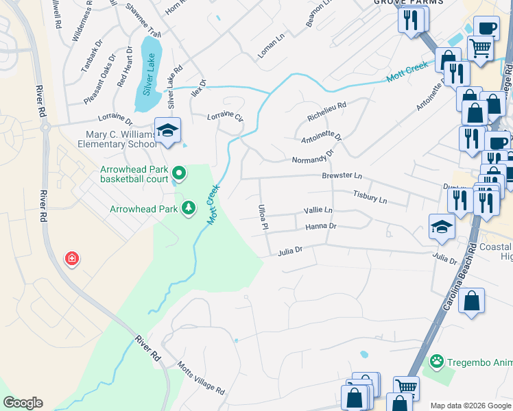 map of restaurants, bars, coffee shops, grocery stores, and more near 331 Vallie Lane in Wilmington