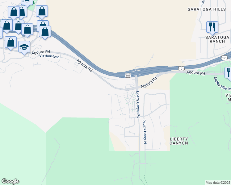 map of restaurants, bars, coffee shops, grocery stores, and more near 27511 Endeavor Street in Agoura Hills