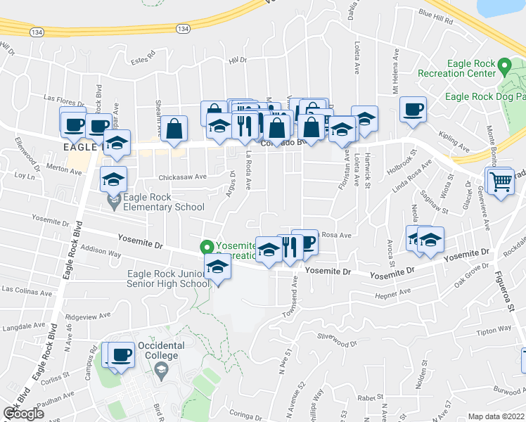 map of restaurants, bars, coffee shops, grocery stores, and more near 4921 Algoma Avenue in Los Angeles