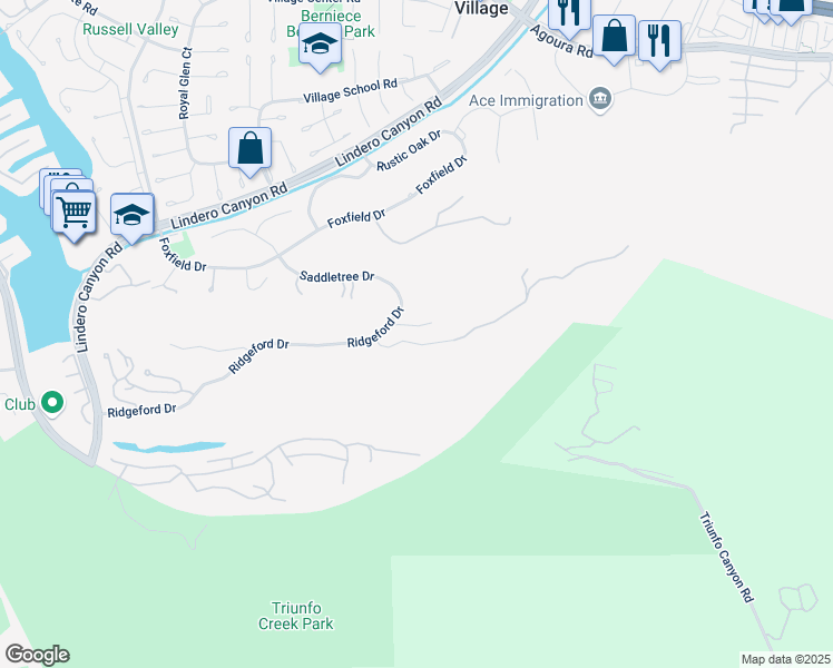 map of restaurants, bars, coffee shops, grocery stores, and more near 31441 Glenbridge Road in Westlake Village