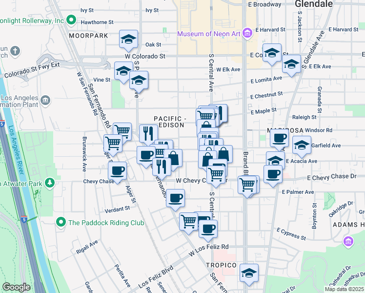 map of restaurants, bars, coffee shops, grocery stores, and more near 359 West Garfield Avenue in Glendale