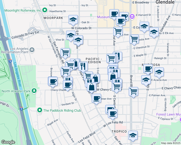map of restaurants, bars, coffee shops, grocery stores, and more near 413 West Garfield Avenue in Glendale