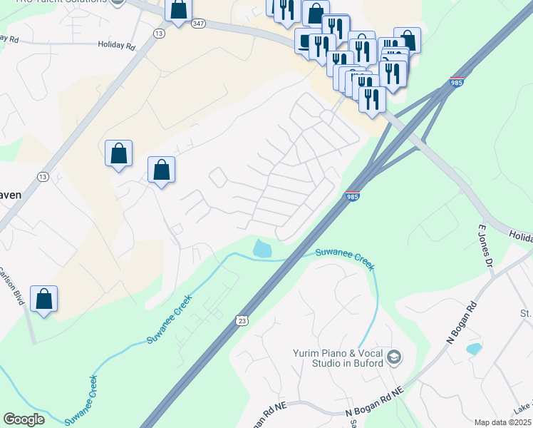 map of restaurants, bars, coffee shops, grocery stores, and more near 5658 Hickory Hollow in Buford