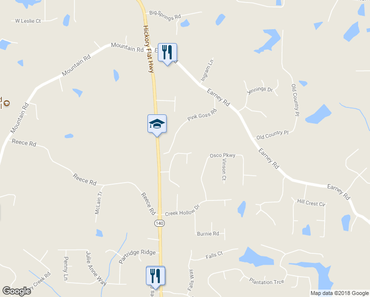 map of restaurants, bars, coffee shops, grocery stores, and more near 221 Kingsley Way in Woodstock