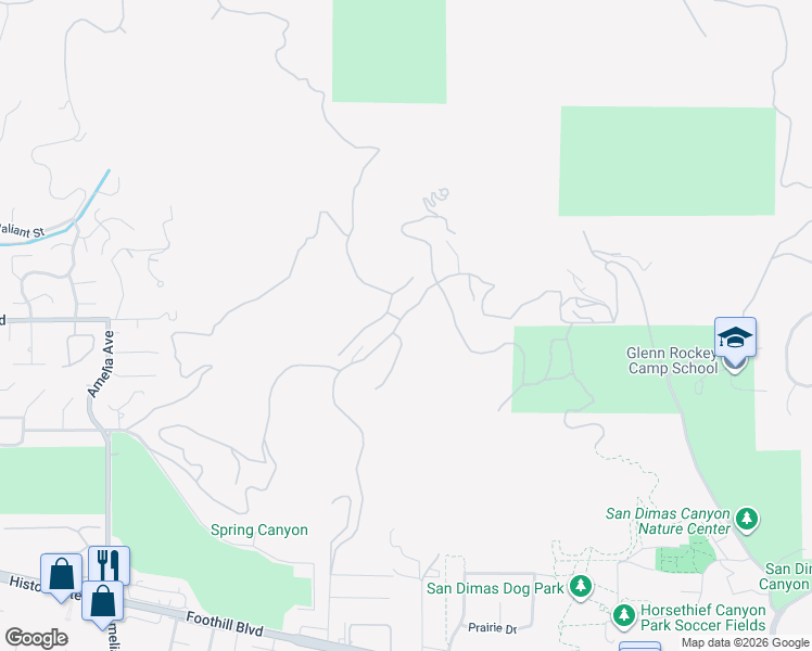 map of restaurants, bars, coffee shops, grocery stores, and more near 1628 Brasada Lane in San Dimas