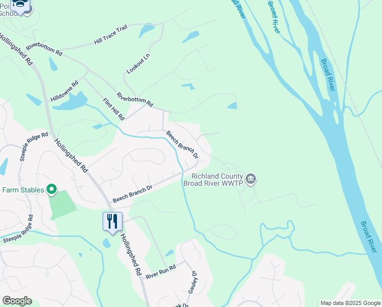 map of restaurants, bars, coffee shops, grocery stores, and more near 417 Beech Branch Drive in Irmo