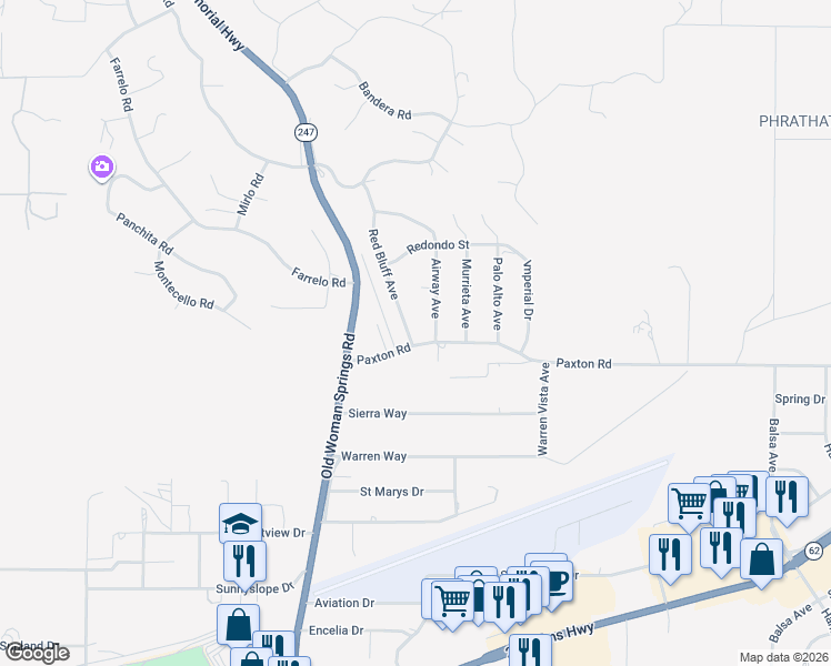 map of restaurants, bars, coffee shops, grocery stores, and more near 6451 Red Bluff Avenue in Yucca Valley