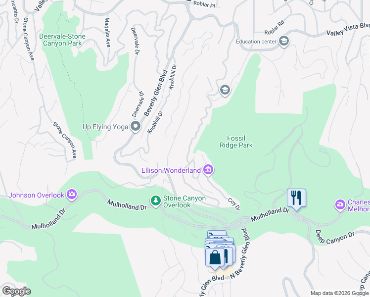 map of restaurants, bars, coffee shops, grocery stores, and more near 3547 Camino de la Cumbre in Los Angeles