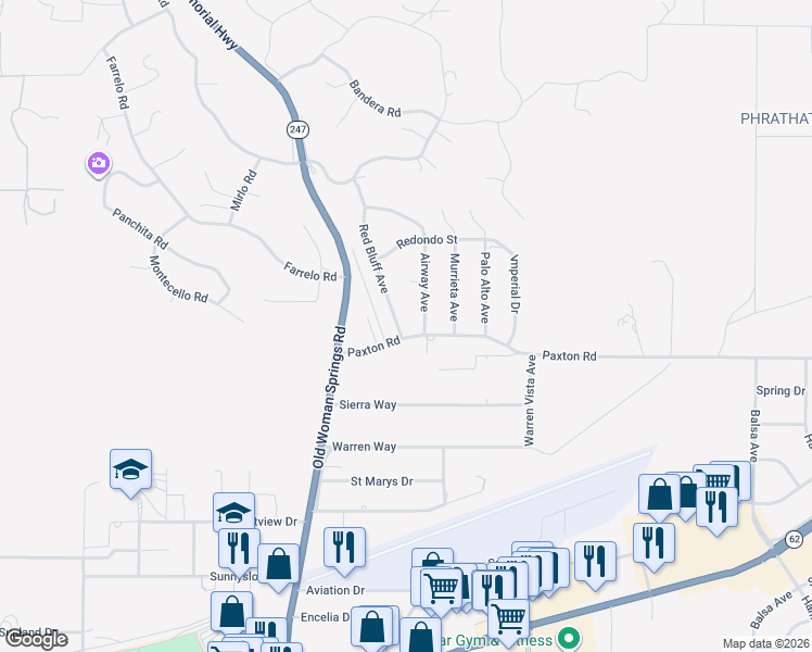 map of restaurants, bars, coffee shops, grocery stores, and more near 6451 Red Bluff Avenue in Yucca Valley