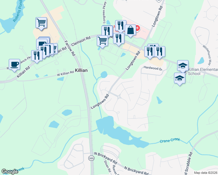 map of restaurants, bars, coffee shops, grocery stores, and more near 300 Sterling Cove Road in Columbia