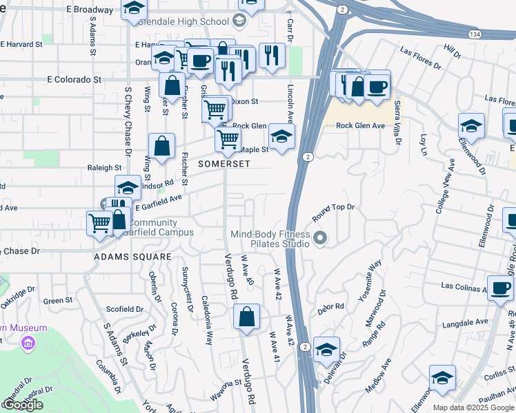 map of restaurants, bars, coffee shops, grocery stores, and more near 908 Osceola Street in Glendale