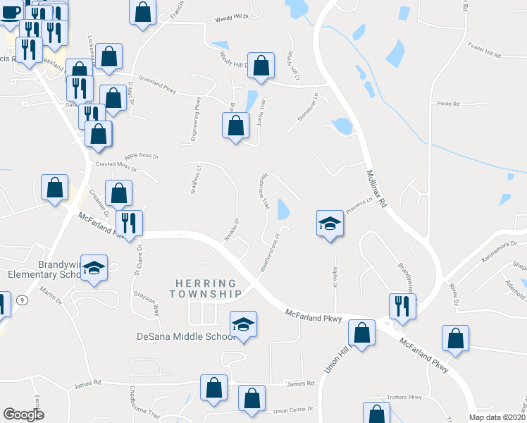map of restaurants, bars, coffee shops, grocery stores, and more near 451 Windstone Trail in Alpharetta