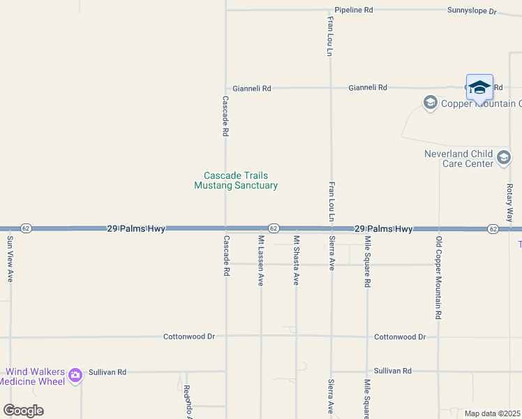 map of restaurants, bars, coffee shops, grocery stores, and more near 65810 29 Palms Highway in Joshua Tree