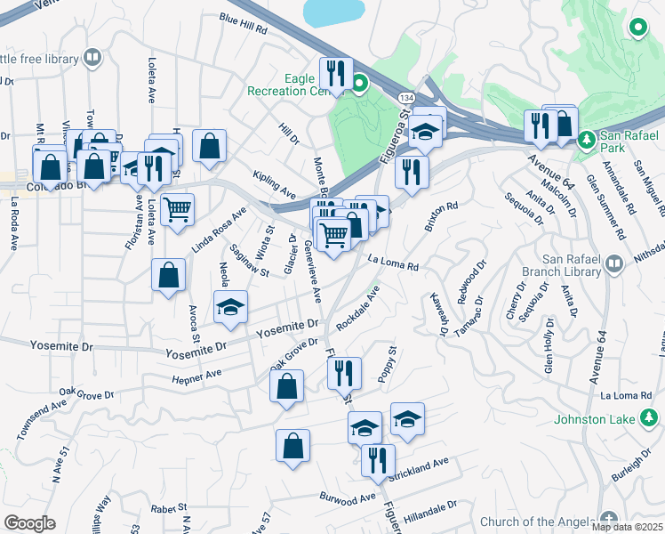 map of restaurants, bars, coffee shops, grocery stores, and more near 1038 Neola Street in Los Angeles