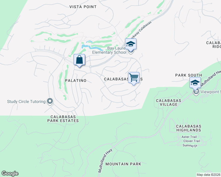 map of restaurants, bars, coffee shops, grocery stores, and more near 24872 Paseo Primario in Calabasas