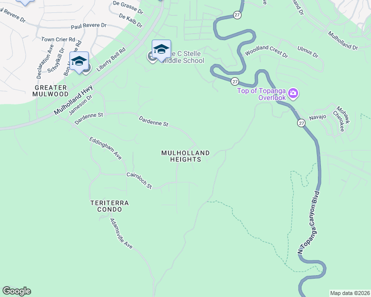 map of restaurants, bars, coffee shops, grocery stores, and more near 3725 Vía Del Prado in Calabasas