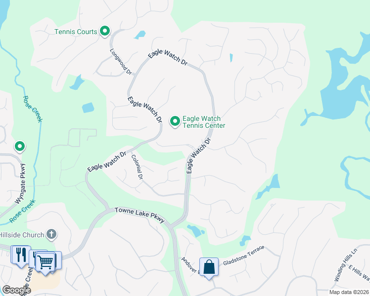 map of restaurants, bars, coffee shops, grocery stores, and more near 1001 Golf Estates Drive in Woodstock