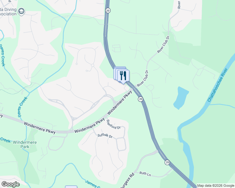 map of restaurants, bars, coffee shops, grocery stores, and more near 1240 Everton Place in Cumming