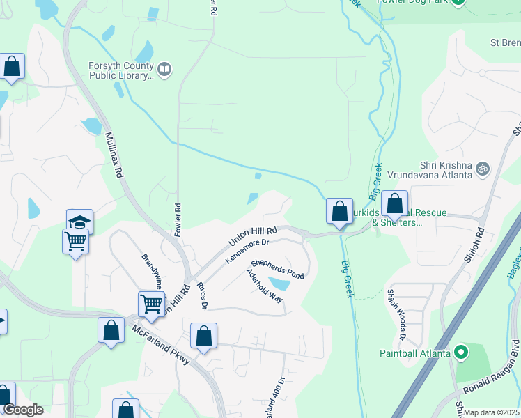 map of restaurants, bars, coffee shops, grocery stores, and more near 5375 Fairmont Glen in Alpharetta