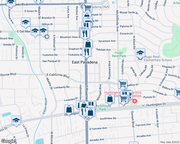 map of restaurants, bars, coffee shops, grocery stores, and more near 3723 Anita Avenue in Pasadena