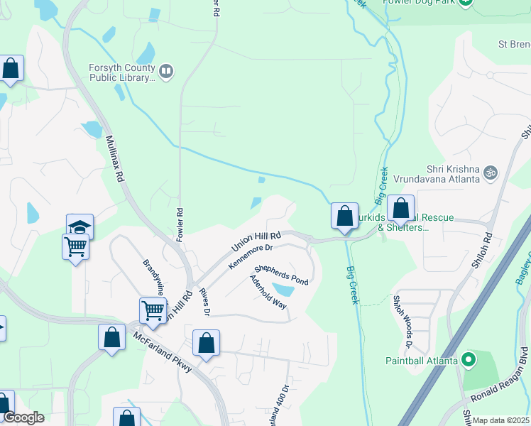 map of restaurants, bars, coffee shops, grocery stores, and more near 5375 Fairmont Glen in Alpharetta