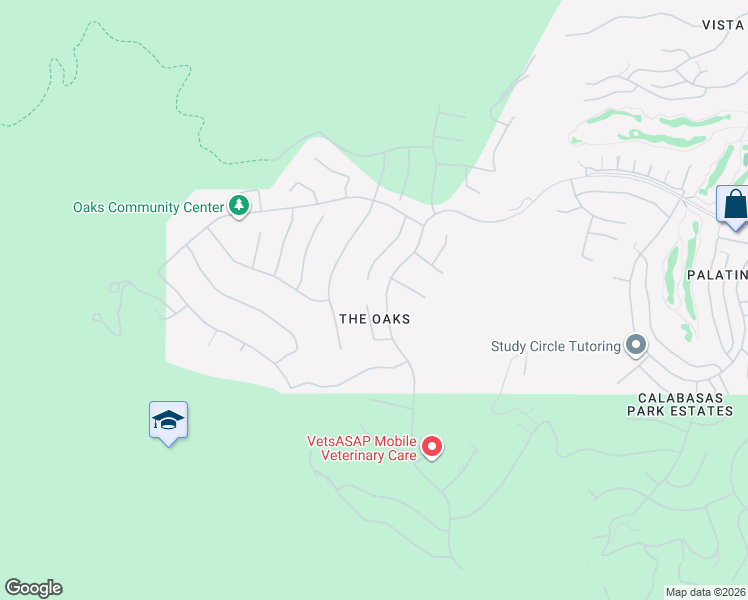 map of restaurants, bars, coffee shops, grocery stores, and more near 3850 Prado De Las Uvas in Calabasas