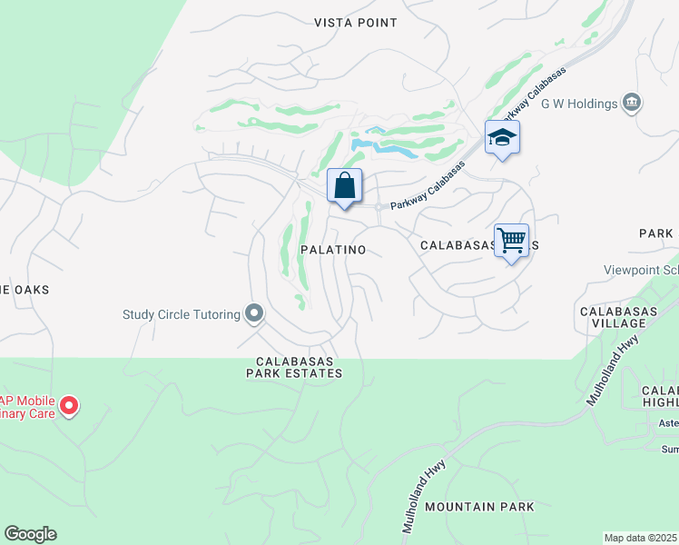 map of restaurants, bars, coffee shops, grocery stores, and more near 3700 Calle Jazmin in Calabasas