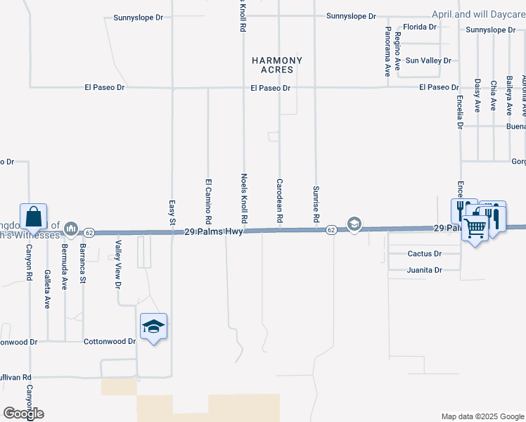 map of restaurants, bars, coffee shops, grocery stores, and more near 29 Palms Highway in Twentynine Palms