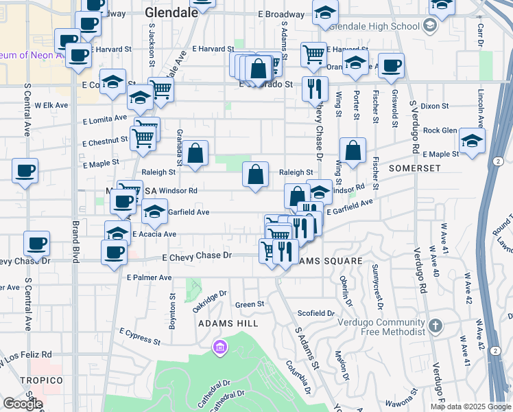 map of restaurants, bars, coffee shops, grocery stores, and more near 909 East Garfield Avenue in Glendale