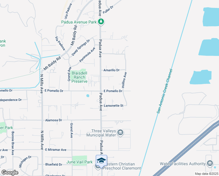 map of restaurants, bars, coffee shops, grocery stores, and more near 1047 East Pomello Drive in Claremont