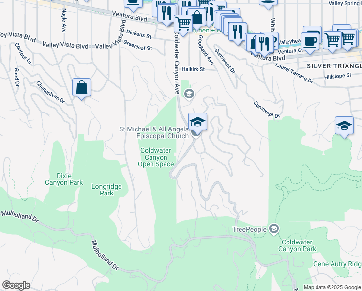 map of restaurants, bars, coffee shops, grocery stores, and more near 3643 Potosi Avenue in Los Angeles