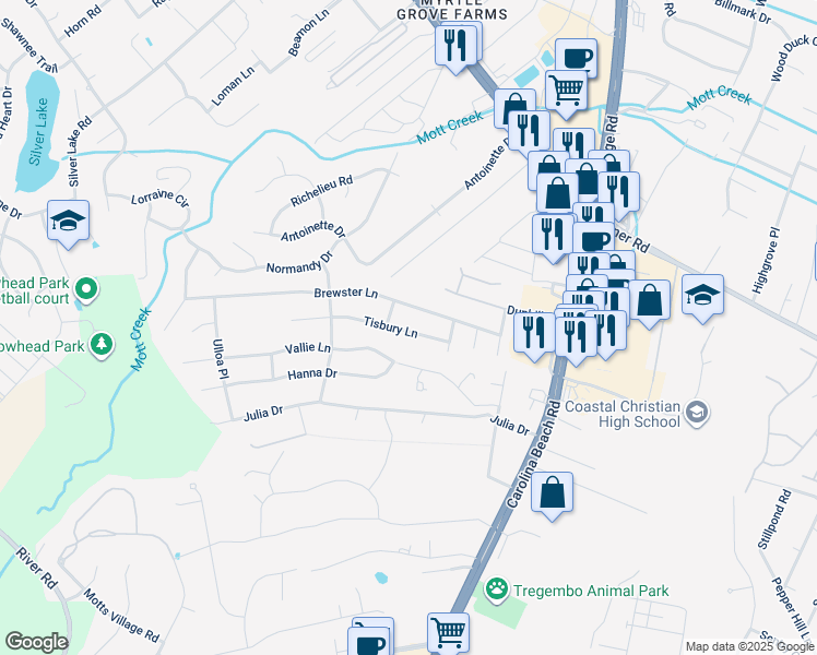 map of restaurants, bars, coffee shops, grocery stores, and more near 807 Tisbury Lane in Wilmington
