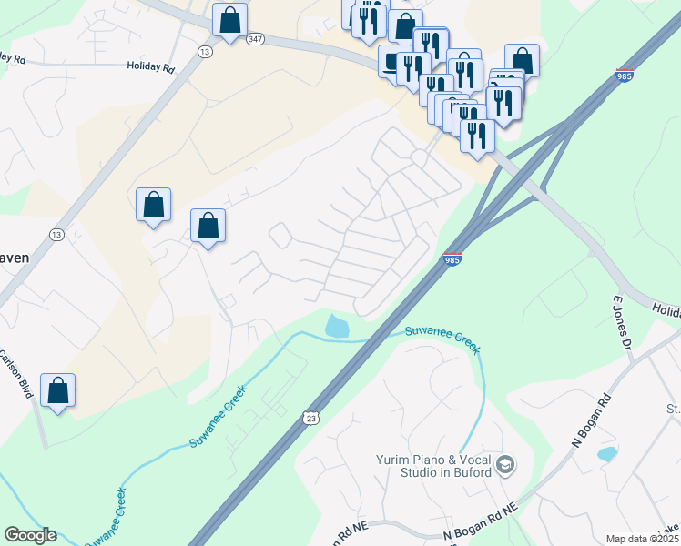 map of restaurants, bars, coffee shops, grocery stores, and more near 5675 Hickory Hollow in Buford
