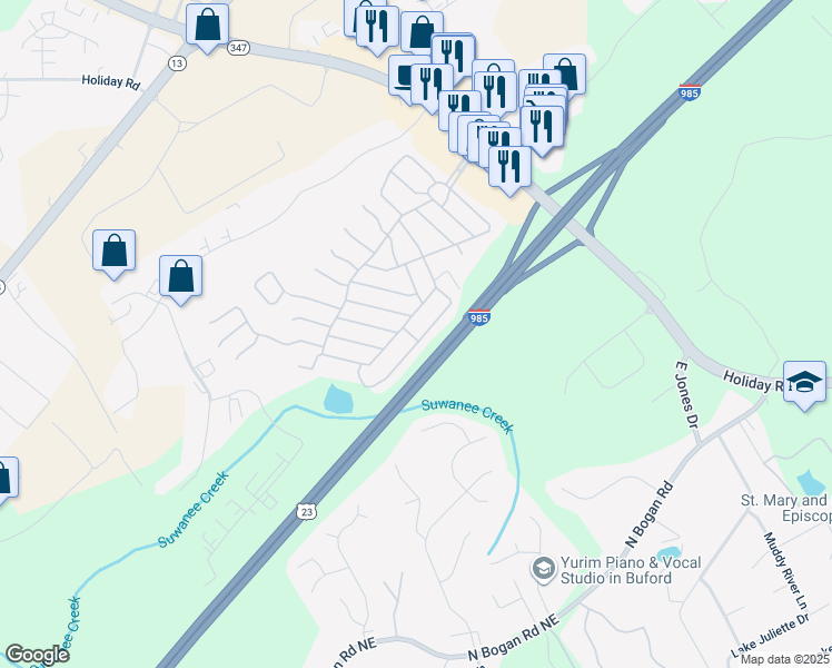 map of restaurants, bars, coffee shops, grocery stores, and more near 5473 Rolling Oak in Buford