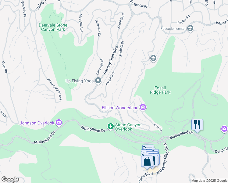 map of restaurants, bars, coffee shops, grocery stores, and more near 3601 Oakfield Drive in Los Angeles
