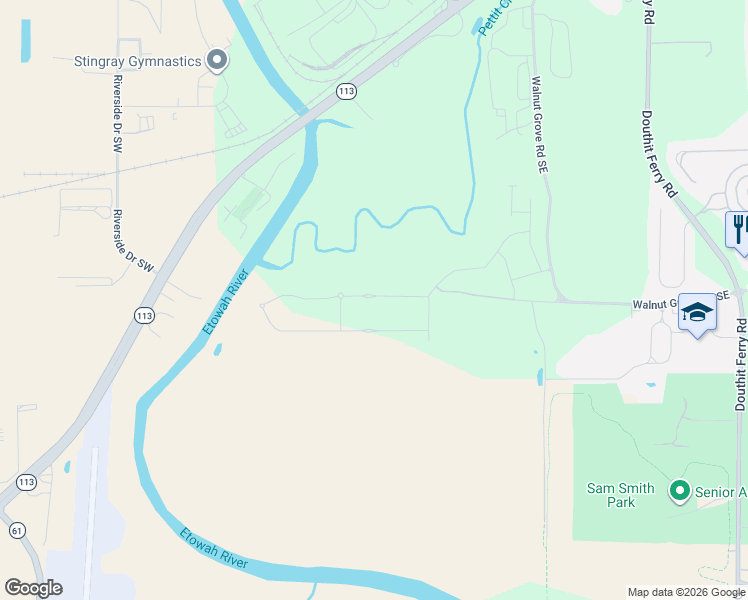 map of restaurants, bars, coffee shops, grocery stores, and more near 99 Walnut Grove Road Southeast in Cartersville
